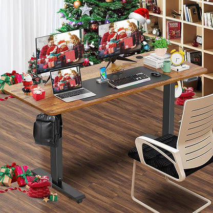 farexon 63 x 24 Inch Electric Standing Desk Adjustable Height, Sit-Stand Desk with Oversized Mouse Pad, Four Preset Heights, 27''-46'' Lifting Range Stand up Desk（Brown）