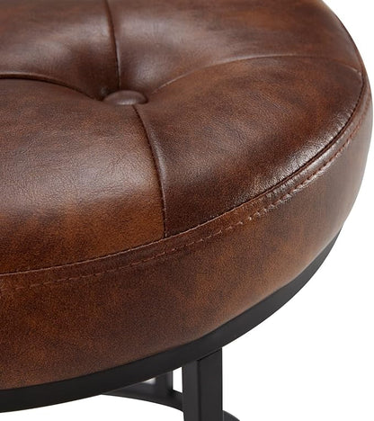 DUHOME Faux Leather Ottoman Stool, Vanity Chair Button Tufted Footrest Stool Makeup Stool with Metal Base for Living Room Bedroom, Yellowish Brown