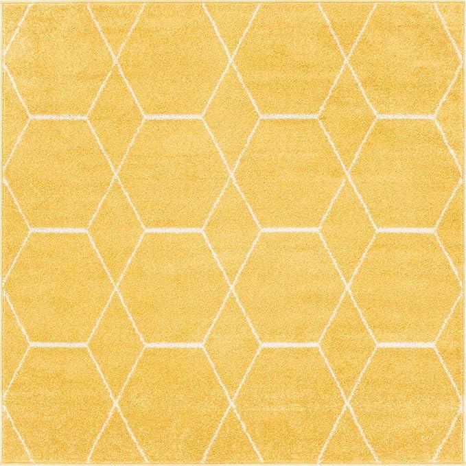 Unique Loom Trellis Frieze Collection Area Rug - Geometric (5' Square, Yellow/ Ivory)