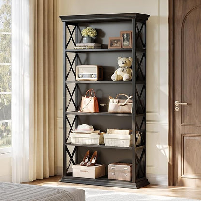 Tribesigns 71-Inch Tall Bookcase, 5-Tier Industrial Metal Bookshelf, Large Etagere Bookcases and Bookshelves, Freestanding Display Shelves for Living Room, Bedroom, Black