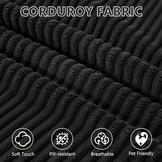 109" Cloud Sectional Couch, Boneless Couches for Living Room, Modular Sectional Sofa with Deep Seat, L-Shape Couch with Chaise, Comfy Corduroy Fluffy Modern Modular Sofa, No Assembly Required, Black