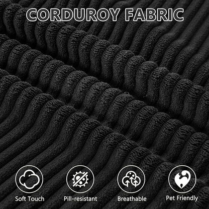 109" Cloud Sectional Couch, Boneless Couches for Living Room, Modular Sectional Sofa with Deep Seat, L-Shape Couch with Chaise, Comfy Corduroy Fluffy Modern Modular Sofa, No Assembly Required, Black