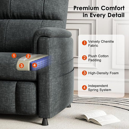 Amada Small Power Recliner Chair for Adults, Chenille Electric Reclining Chair for Small Spaces with Remote & Side Pockets, Thick Seat Cushion for Home Theater, RV, Living Room & Bedroom (Dark Grey)