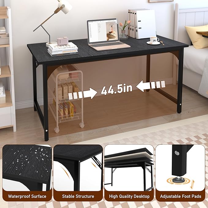 StarGraph Home Office Desks 47 Inch Large Office Desk with Sturdy Metal Frame Modern Computer Desk Gaming Study Writing Work from Home Desks, Black