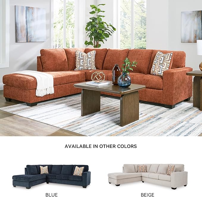 Signature Design by Ashley Aviemore Casual L-Shaped 2-Piece Sectional with Chaise and Loose Seat Cushions, Accent Pillows Included, 110" Wide, Burnt Orange
