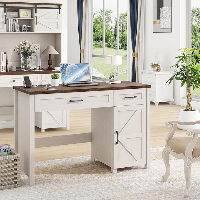 Farmhouse 47" Executive Desk, Computer Desks with Drawers and Cabinet, Workstation Computer Desks for Study and Home Office