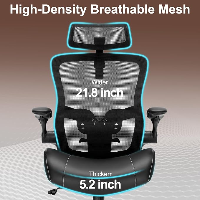 Heavy Duty Office Chair - 400lbs Home Office Desk Chairs with Soft 3D Modeling Wide Foam Cushion, Ergonomic Desk Computer Chair with Adjustable Headrest and Flip-Up Arms for Study, Bedroom