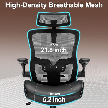 Heavy Duty Office Chair - 400lbs Home Office Desk Chairs with Soft 3D Modeling Wide Foam Cushion, Ergonomic Desk Computer Chair with Adjustable Headrest and Flip-Up Arms for Study, Bedroom
