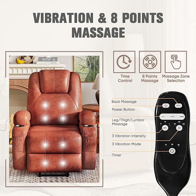 Flamaker Power Lift Recliner Chair Electric Lift Recliner for Elderly Power Lift Recliner Chair with Cup Holders Side Pockets for Living Room (Leather, Gray)