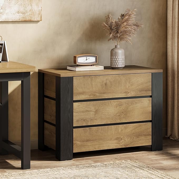 Tribesigns 36" Wide Nightstand, Oversized Night Stand with 3 Drawers, Extra Large Nightstand Bedside Table for Bedroom, Farmhouse Side End Table with Storage, Natural