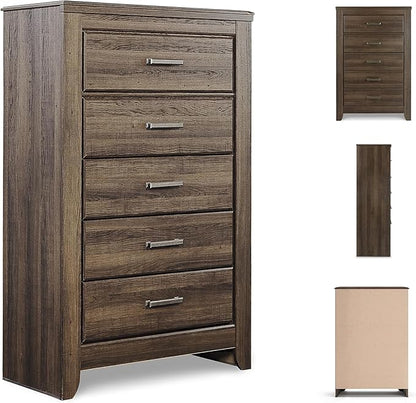 Signature Design by Ashley Juararo Rustic 5 Drawer Chest of Drawers, Aged Dark Brown
