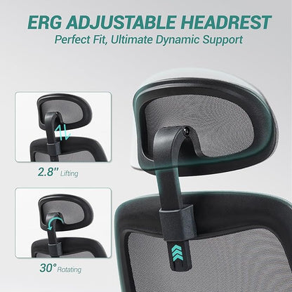 450 LBS Big and Tall Office Chair, Heavy Duty Executive Chair w/4D Arms, Ergonomic Computer Home Desk Chair, Swivel Mesh Chair w/2D Lumbar Support, Adjustable Headrest, Tilt Lock-Grey