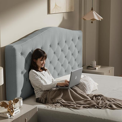 Upholstered Headboard Queen Size with 4" Thickened High-Density Sponge, Modern Button-Tufted Queen Headboard Only, Luxury Chenille Fabric, Adjustable Height, Easy Assembly, Grey