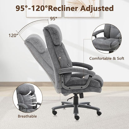 CLATINA Big and Tall Executive Office Chair, Extra Wide Seat, 800 LBS Capacity Heavy Duty Ergonomic Cloth Desk Chair with Wheels and Padded Armrests, High Back Fabric Computer Task Chair, Grey