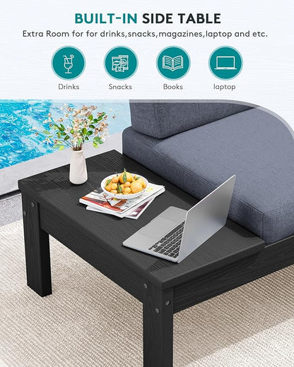 SERWALL HDPE Patio Furniture Set, All-Weather Modular Outdoor Conversation Furniture, Seats 8, Outdoor Sofa Set for Garden, Deck or Poolside, Black Frame with Grey Cushion