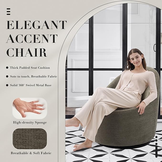 360° Swivel Accent Chair, Mid-Century Modern Chair with Hidden Storge, Small Swivel Chair with Arms for Living Room/Office-Green