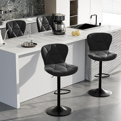 Bar Stools Set of 4,Adjustable Swivel Barstools, Faux Leather Bar Chairs,Upholstered Counter Height with High Backrest for Kitchen Island, Black