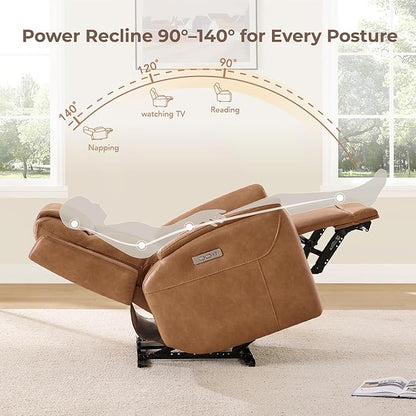CHITA Super Zero Gravity Power Recliner Chair for Adults, Electric Faux Leather Recliner with USB & Type-C Charging Ports for Living Room, Bedroom & Home Theater Relaxation, Camel