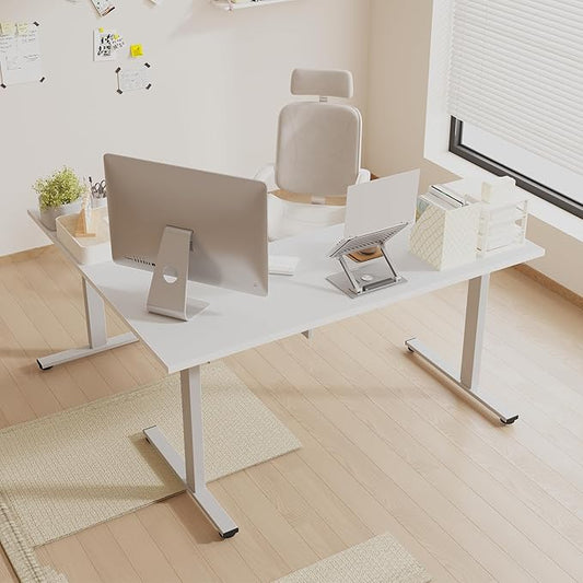 SANODESK Electric Corner L-Shaped 71 x 63 in Standing Desk, Memory Height Adjustment, White Top White Frame