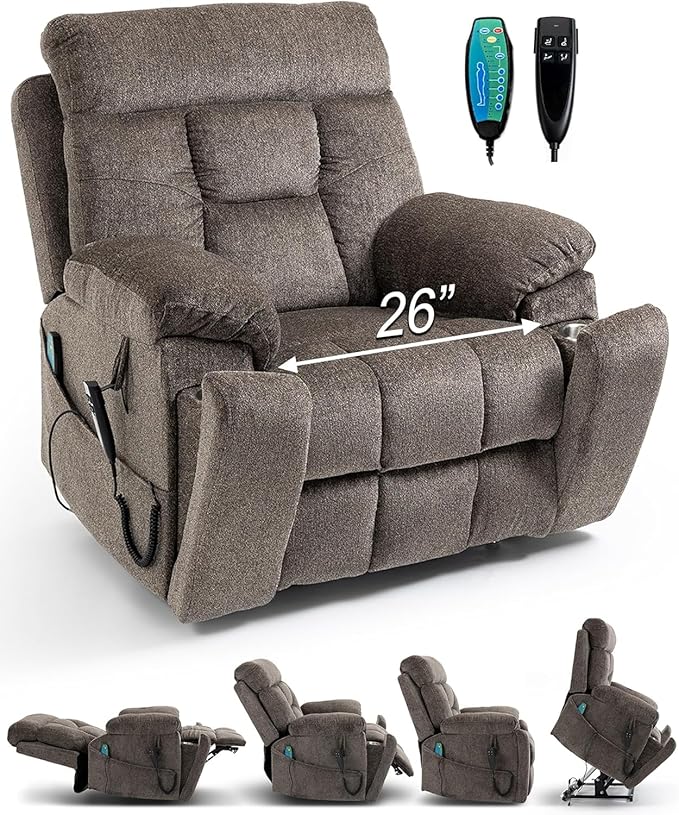26in Extra Large Lazy Boy Recliner Chair for Tall Men Up to 6'2"/350lb Adjustment Power Lift Recliner Chair with Cupholder, Massage Chair Recliner with Lumbar Heating