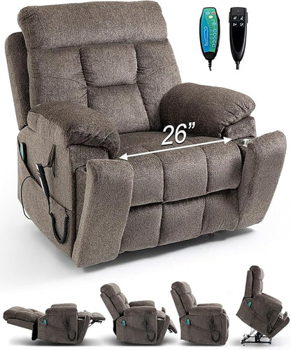 26in Extra Large Lazy Boy Recliner Chair for Tall Men Up to 6'2"/350lb Adjustment Power Lift Recliner Chair with Cupholder, Massage Chair Recliner with Lumbar Heating