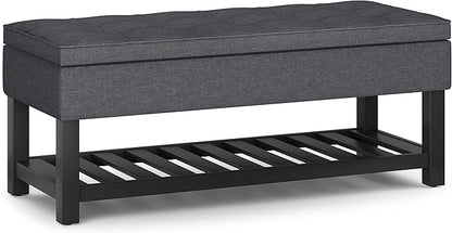 SIMPLIHOME Cosmopolitan 44 inch Wide Transitional Rectangle Storage Ottoman Bench with Open Bottom in Slate Grey Linen Look Fabric, Assembled for the Living Room and Bedroom