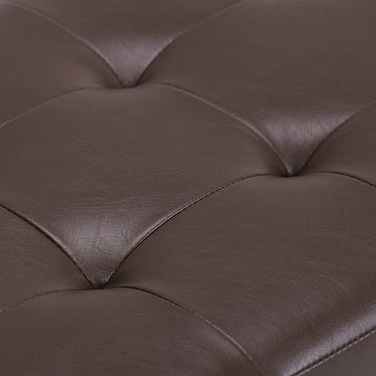 SIMPLIHOME Cosmopolitan Storage Ottoman - 34 inch Wide Upholstered Vegan Leather Rectangle Storage Ottoman Bench in Chocolate Brown, Transitional Tufted Ottoman for Living Room with Lift-Up Lid
