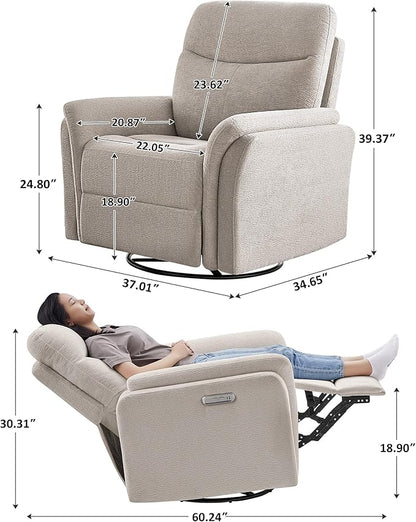 VANOMi Power Recliner Chair Swivel Glider, Electric Rocking Recliner Chairs with USB and Type-C Ports, Nursery Chair Recliner for Living Room, Bedroom, Apartment（Camel）