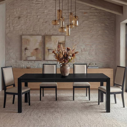 60"-80" Extendable Dining Table, Modern Rectangular Wood Kitchen Table, Farmhouse Expandable Dinner Table, Traditional Large Extension Meeting Desk for Dining Room, Living Room, Black