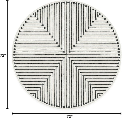 RUGGABLE x Jonathan Adler Machine Washable Area Rug – Inkdrop Black & Ivory 6 ft Round, Stain-Resistant, Non-Slip – Medium Rugs for Living Room, Bedroom, Hallway, Entryway & Office–with Standard Pad
