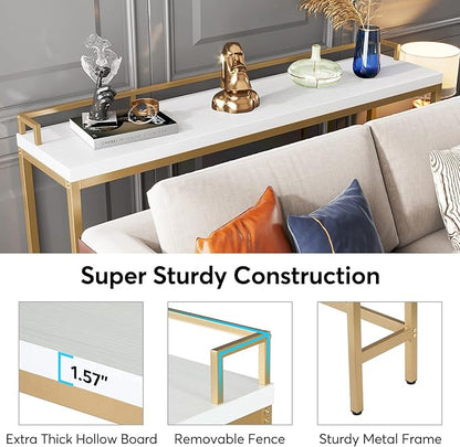 Tribesigns 70.9 inch Extra Long Sofa Table, Narrow Console Table Behind Couch, Modern Entryway Table Skinny Hallway Table for Living Room (White+Gold)