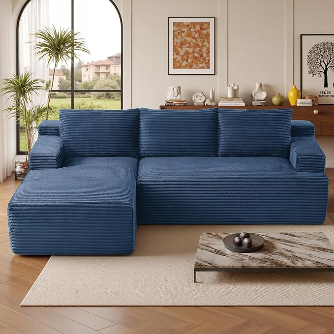 96''Sectional Couches for Living Room,Modern Modular Sectional Sofa,Upholstered Boneless Couch with Pockets,Comfy Cloud Couch with L Shaped Chaise (Blue, 96''W Left Facing Chaise)