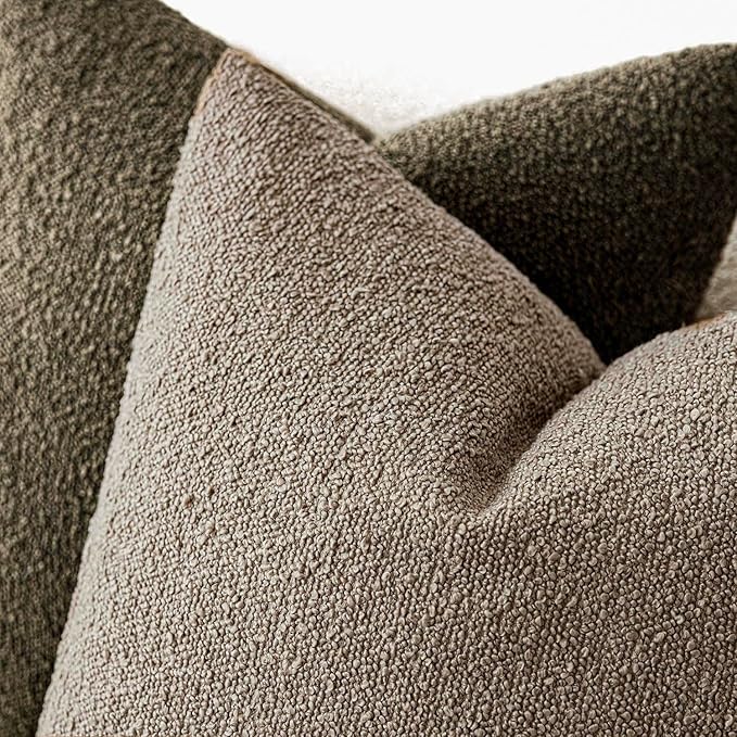 Foindtower Pack of 2 Textured Boucle Throw Pillow Covers Accent Solid Pillow Cases Cozy Soft Decorative Couch Cushion Case for Chair Sofa Bedroom Living Room Home Decor 18x18 Inch Light Khaki Tan