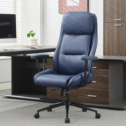 High Back Office Desk Chair,Ergonomic Reclining Office Chair,Modern Swivel Computer Chair,Conference Room Chairs,Navy Blue Leather Chair with Lumbar Support,330lbs