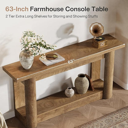 Tribesigns 63" Narrow Console Table, 2-Tier Storage Long Entryway Table, Sofa Foyer Furniture for Living Room, Entrance, Hallway, Light Brown