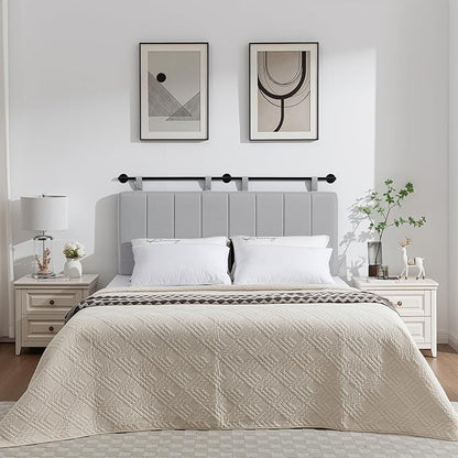 UEV Queen Headboard Only, Wall Mounted Hanging Upholstered Bed Head Board, Modern Vertical Channel Design of Fine Linen, Elegant Grey Fluted Headboard for Bedroom (Grey, Queen Size)