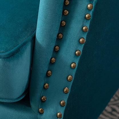 Accent Reading Arm Chairs Set of 2 for Living Room Bedroom, Midcentury Modern Comfy Corner Sofa Chair, Wingback Waiting Room Club Chair with Button Tufted Back &Lumbar Pillow, Velvet Teal