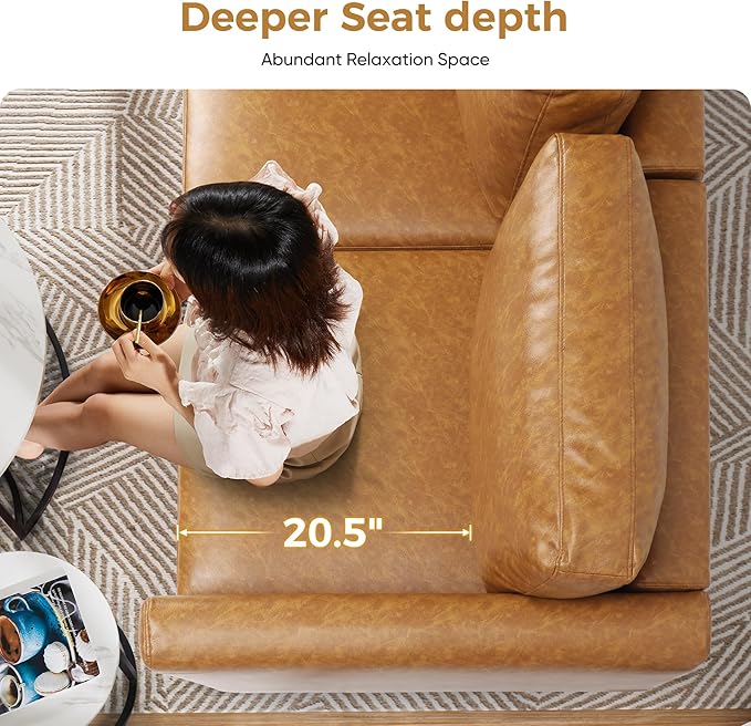 ABCASA Faux Leather Accent Chair with Ottoman,Upholstered Armchair with Storage,Extra-Deep-Seated Modular Single Sofa,Reading Chair with Footrest for Living Room Lounge Chair Brown