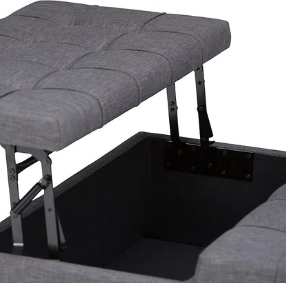 SIMPLIHOME Harrison Coffee Table Storage Ottoman - 36 inch Wide Upholstered Linen Look Fabric Square Lift-Top Ottoman in Slate Grey, Transitional Ottoman for Living Room with Hidden Storage