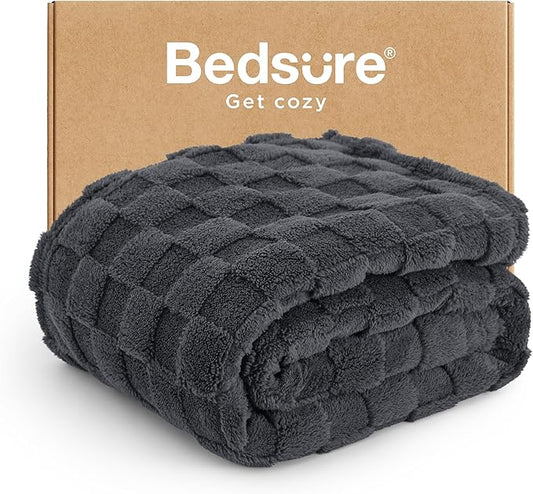 Bedsure GentleSoft Dark Grey Throw Blanket for Couch - Checkered Fleece Blankets Gifts for Women Men Girls, Cute Soft Cozy Throw for Bedroom Home Decor Gifts, 50x60 Inches