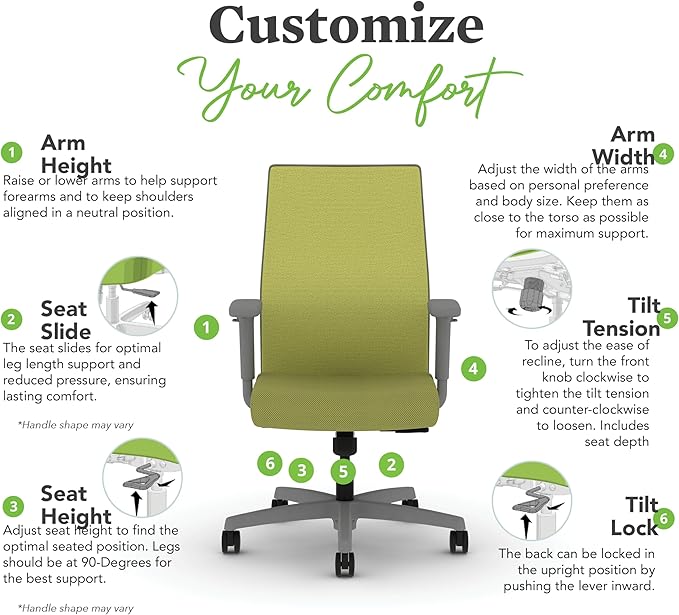 HON Ignition 2.0 Mid Back Task Chair, Spectrum Mesh, Standard Synchro-Tilt Control, Office Chair with Lumbar Support, Height and Width Adjustable Arms, Titanium Frame, Pear