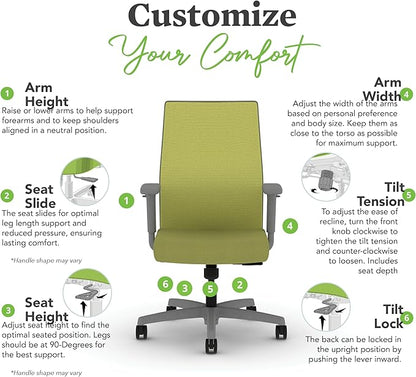 HON Ignition 2.0 Mid Back Task Chair, Spectrum Mesh, Standard Synchro-Tilt Control, Office Chair with Lumbar Support, Height and Width Adjustable Arms, Titanium Frame, Pear