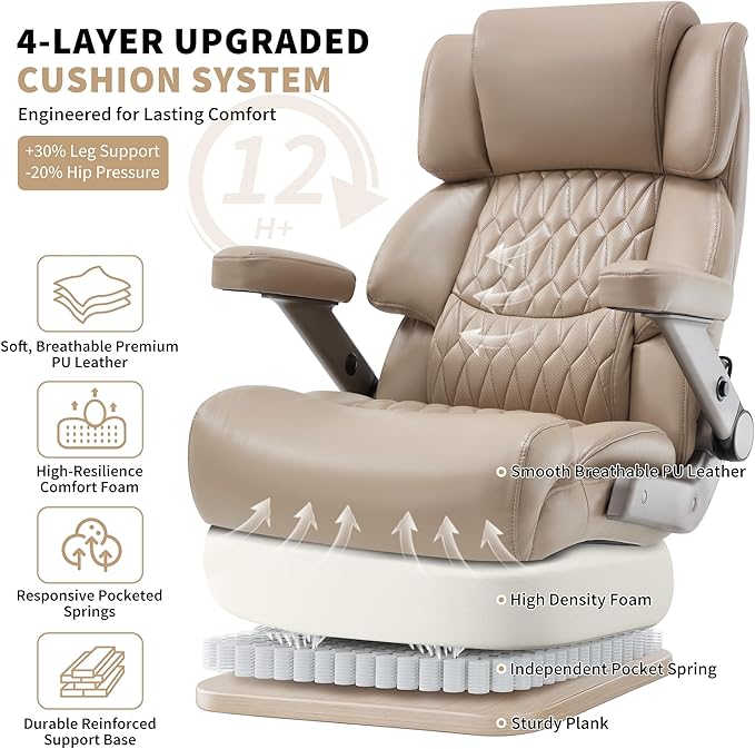 Big and Tall Office Chair 700lbs- Large High Back Executive Computer Desk Chair with 3D Flip-Up Arms, Adjustable Lumbar Support, Extra Wide Plus Size Seat, Heavy Duty Metal Base & Quiet Rubber Wheels