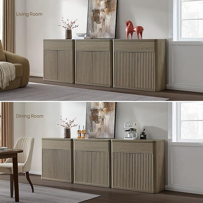 SICOTAS Buffet Cabinet with Storage - Accent Fluted Storage Cabinet with 6 Doors & 3 Drawers Sideboard Credenza Buffet Table Console Cabinets for Living Room Kitchen Dining Room Entryway Office