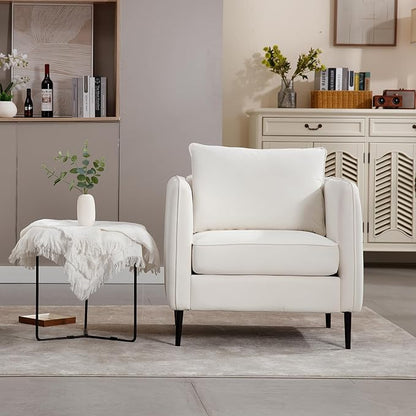 Velvet Accent Chair, Comfy Upholstered Single Sofa Chair Mid-Century Modern Armchair with Thick Cushion and Wood Frame Side Chair for Living Room Bedroom Apartment (Ivory)