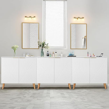 Fluted Storage Cabinet with Doors Set of 3, Wooden Sideboard Buffet Cabinet with Adjustable Shelves, Modern Accent Table for Living Room, Entryway, White