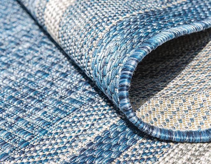 Unique Loom Outdoor Border Collection Area Rug - Soft Border (7' 1" x 10' Rectangle, Blue/ Ivory)