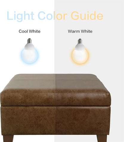 HomePop Faux Leather Square Storage Ottoman with Wood Legs, Brown