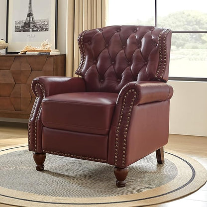 HULALA HOME Genuine Leather Recliner Chair Set of 2 w/Solid Wood Feet, Modern Adjustable Tufted Push Back Arm Chair w/Rivet Decoration, Home Theater Seating Reclining Sofa for Living Room, Burgundy