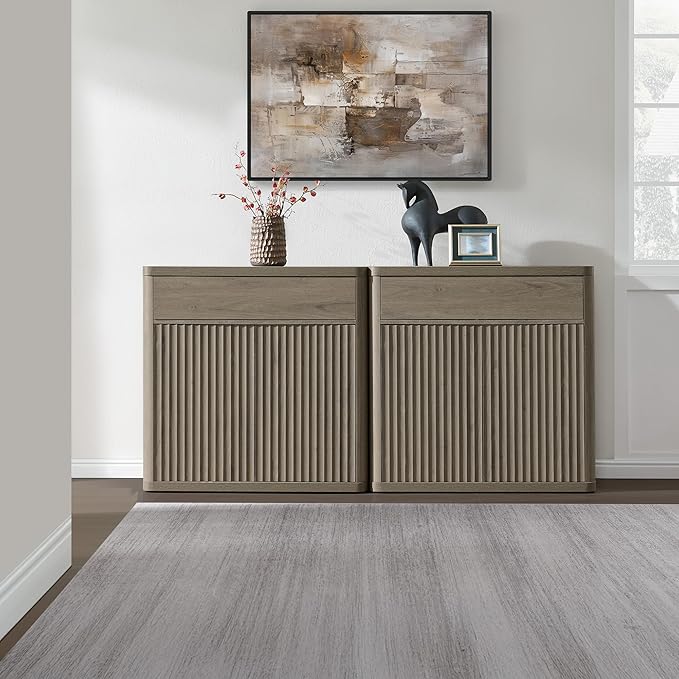 SICOTAS Buffet Cabinet with Storage - Accent Fluted Storage Cabinet with 6 Doors & 3 Drawers Sideboard Credenza Buffet Table Console Cabinets for Living Room Kitchen Dining Room Entryway Office